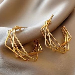 Modern Geometric Gold Toned C Shaped Hoop Earrings
